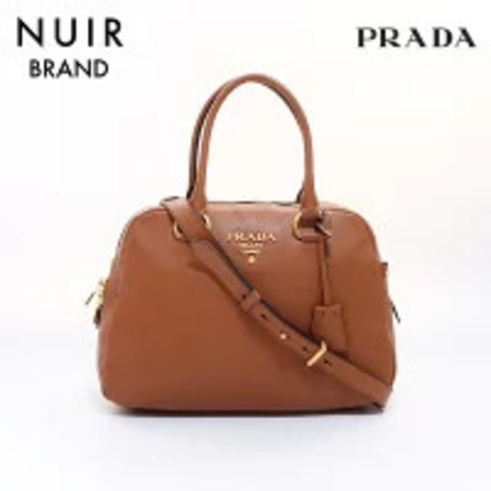 Prada Vitello Phenix Bauletto bag caramel leather Brown